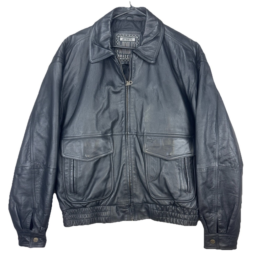 Vintage WINLIT 1969 Black Leather Bomber Jacket Men's L -90s Aviator Flight Coat